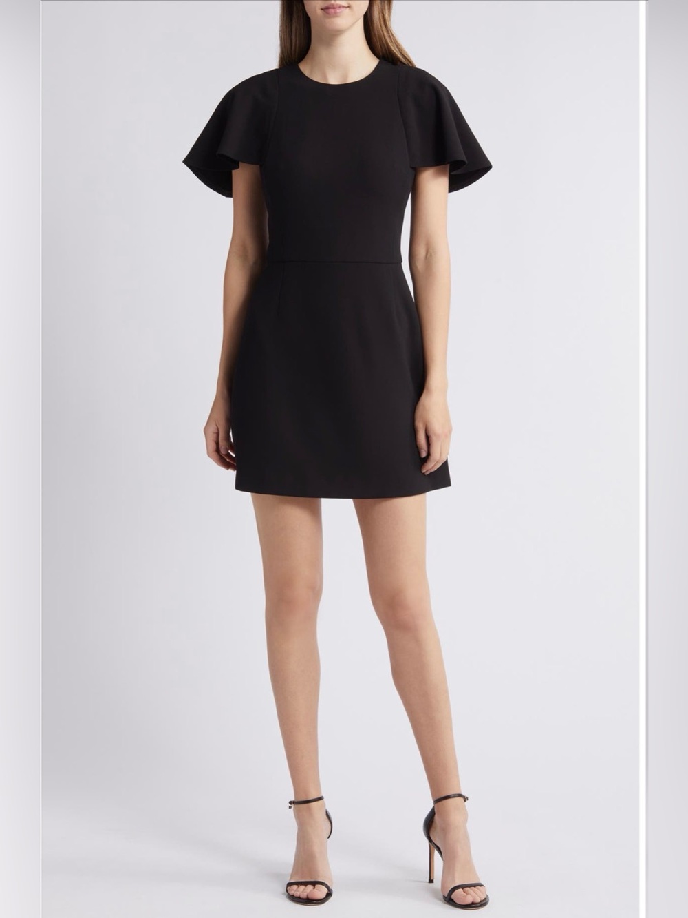 French Connection Black Flutter-Sleeve Crepe Mini Dress: SZ 2